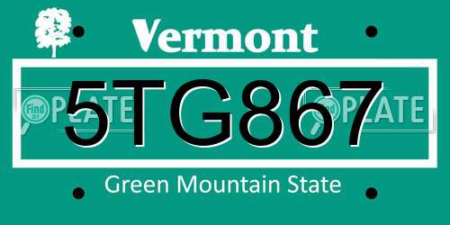 5TG867 Vermont License Plate
