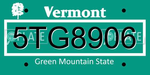 5TG8906 Vermont License Plate