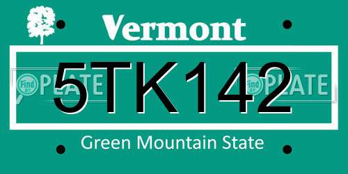 5TK142 Vermont License Plate