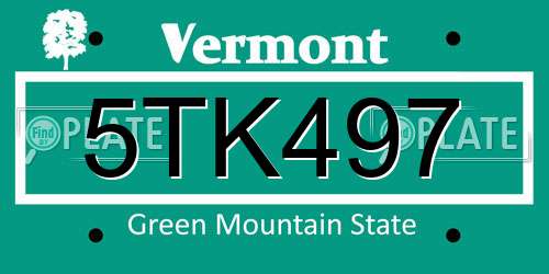 5TK497 Vermont License Plate