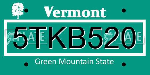 5TKB520 Vermont License Plate