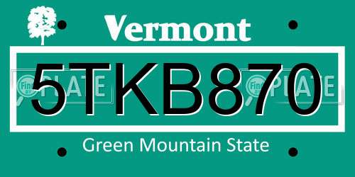 5TKB870 Vermont License Plate