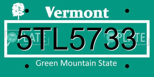 5TL5733 Vermont License Plate