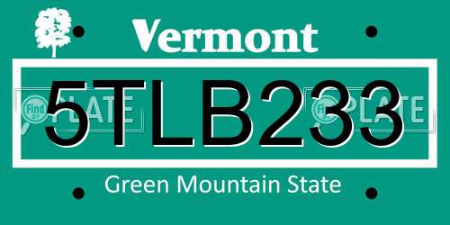 5TLB233 Vermont License Plate