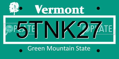 5TNK27 Vermont License Plate