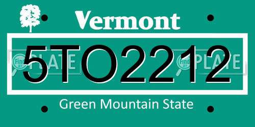 5TO2212 Vermont License Plate