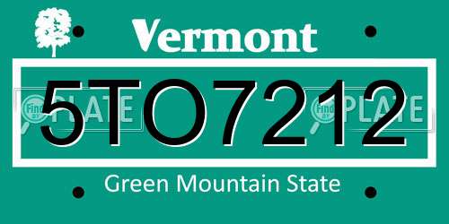 5TO7212 Vermont License Plate