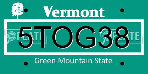 5TOG38 Vermont License Plate