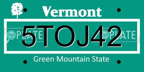 5TOJ42 Vermont License Plate
