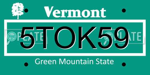5TOK59 Vermont License Plate