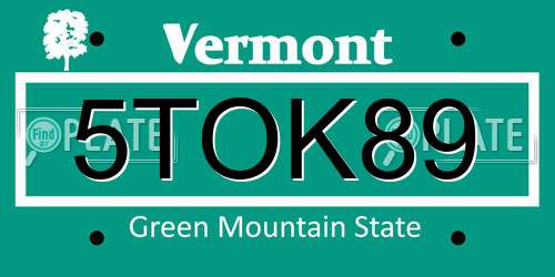 5TOK89 Vermont License Plate
