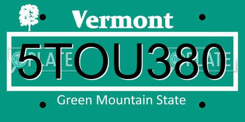 5TOU380 Vermont License Plate