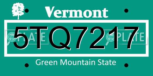 5TQ7217 Vermont License Plate