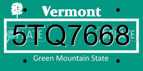 5TQ7668 Vermont License Plate