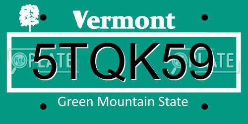 5TQK59 Vermont License Plate
