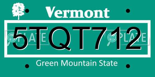 5TQT712 Vermont License Plate