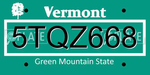 5TQZ668 Vermont License Plate