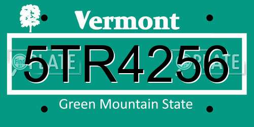 5TR4256 Vermont License Plate