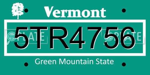 5TR4756 Vermont License Plate