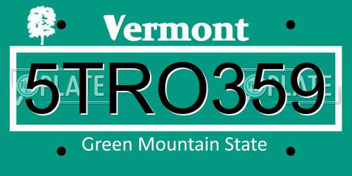 5TRO359 Vermont License Plate