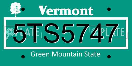 5TS5747 Vermont License Plate