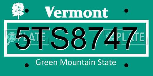 5TS8747 Vermont License Plate