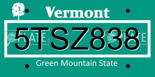 5TSZ838 Vermont License Plate