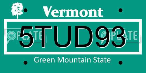 5TUD93 Vermont License Plate
