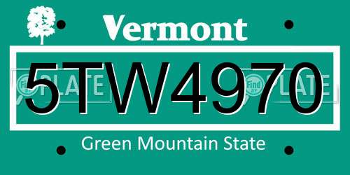 5TW4970 Vermont License Plate
