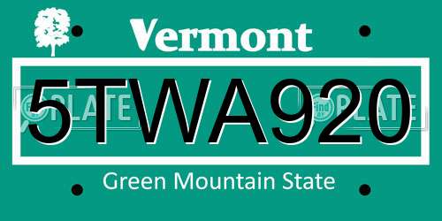 5TWA920 Vermont License Plate