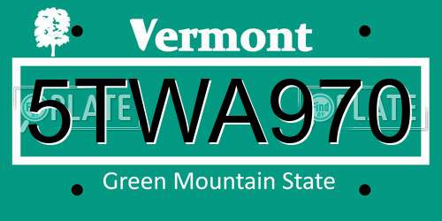 5TWA970 Vermont License Plate