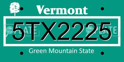 5TX2225 Vermont License Plate