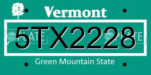 5TX2228 Vermont License Plate