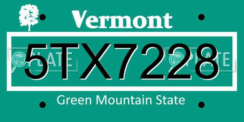 5TX7228 Vermont License Plate