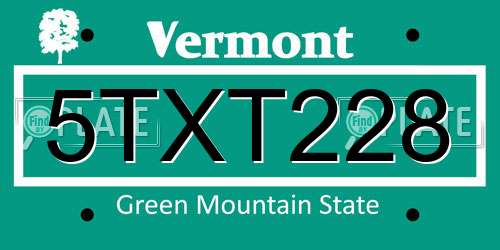 5TXT228 Vermont License Plate