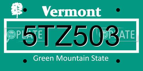 5TZ503 Vermont License Plate