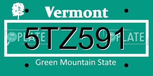 5TZ591 Vermont License Plate