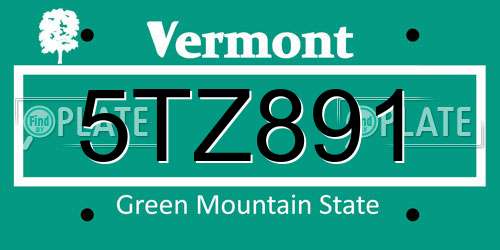 5TZ891 Vermont License Plate