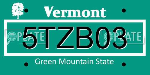 5TZB03 Vermont License Plate