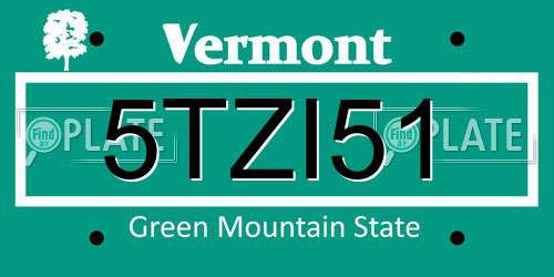 5TZI51 Vermont License Plate