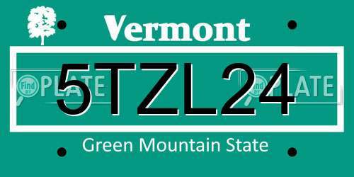 5TZL24 Vermont License Plate