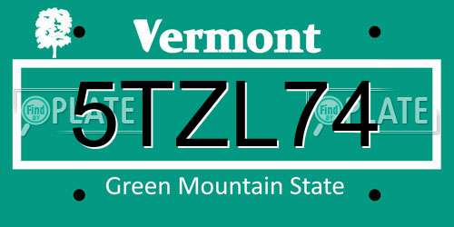 5TZL74 Vermont License Plate