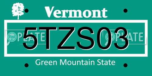 5TZS03 Vermont License Plate