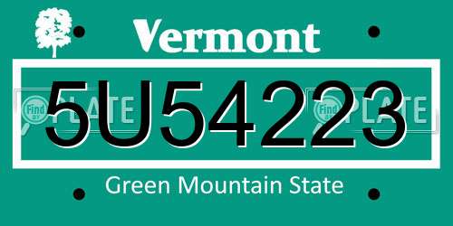 5U54223 Vermont License Plate