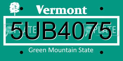 5UB4075 Vermont License Plate