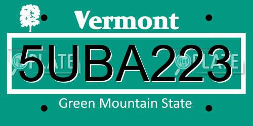 5UBA223 Vermont License Plate