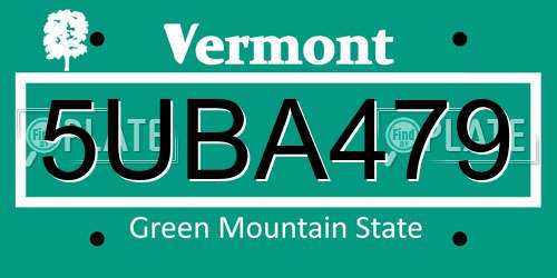 5UBA479 Vermont License Plate