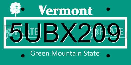 5UBX209 Vermont License Plate