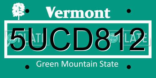 5UCD812 Vermont License Plate