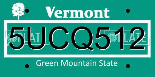 5UCQ512 Vermont License Plate